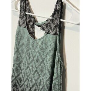 Y2K Teal Flowy Black Top Tank Medium Open Back Shirt Blouse Geometric Pattern